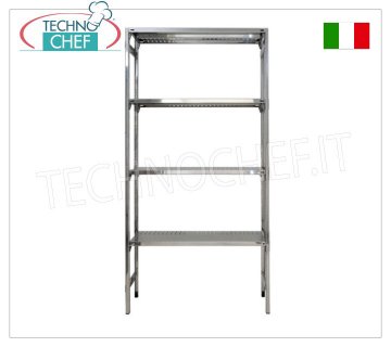 Scaffali Componibili Inox, Ripiani Asolati, Montaggio a Gancio - Moduli H 200 con varie Profondità. 