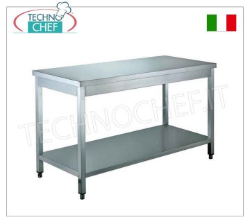 Tables sur pieds en acier inoxydable avec étagère inférieure, profondeur 70 cm Table de travail en acier inoxydable sur pieds avec étagère inférieure, dim. mm 600x700x850h