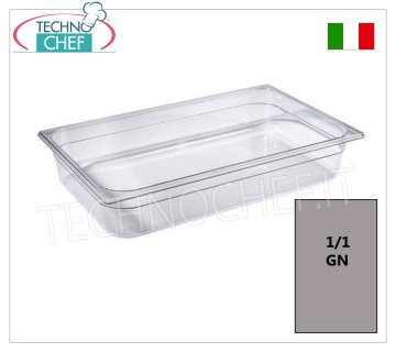 Bacs gastronormes GN 1/1 en polycarbonate Plateau gastro-norme 1/1 en polycarbonate, capacité 9,2 litres, dimensions mm.530 x 325 x 65 h