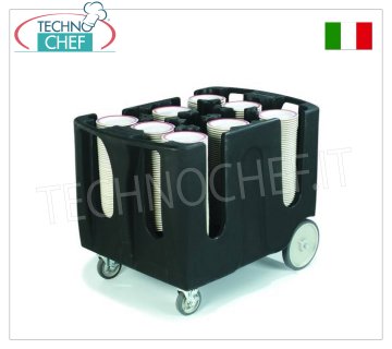 Chariots pour le transport des assiettes Chariot à assiettes en polyéthylène avec 6 éléments de séparation réglables, capacité d'assiettes par colonne : 45/60, dimensions 710x1100x800h mm