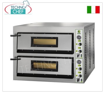 FIMAR - Four à pizza électrique pour 4+4 grandes pizzas, 2 chambres indépendantes de 72x72 cm, commandes mécaniques, mod. FML4+4 FOUR À PIZZA ÉLECTRIQUE pour 4+4 Grandes Pizzas, 2 CHAMBRES Indépendantes mesurant 720x720x140h mm, table de cuisson réfractaire, 4 THERMOSTATS RÉGLABLES pour SOLE et TOP, température de +50° à +500 °C, V.230/1, Kw.6, Poids 86 Kg, dimensions extérieures mm.1010x850x420h