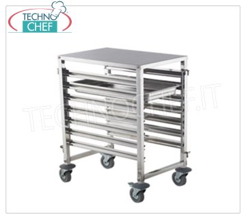 Chariot à plateaux en acier inoxydable pour 7 plateaux GN 1/1, mod.TT7GN11Z Chariot à plateaux en acier inoxydable, capacité 7 plateaux Gastronorm 1/1 (mm 530x325), dim.mm.385x550x870h