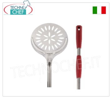 Pelle à pizza ronde perforée en inox, diamètre 24 cm, avec manche coulissant Pelle à pizza de cuisson, RONDE PERFORÉE en inox 18/10, diamètre 24 cm, longueur du manche 1,5 m.