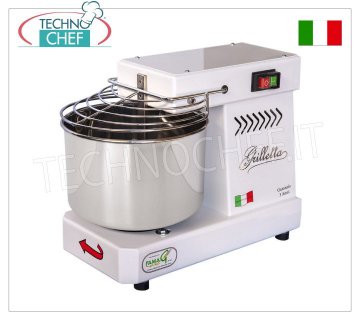 FAMAG - Grilletta, Impastatrice a Spirale  Professionale da 5 Kg Impastatrice a spirale FAMAG GRILLETTA con testa e vasca fissa da 7 litri, capacità d'impasto 5 Kg, V 230/1, kW 0,35, Peso 27 Kg, dim. mm 450x250x350h