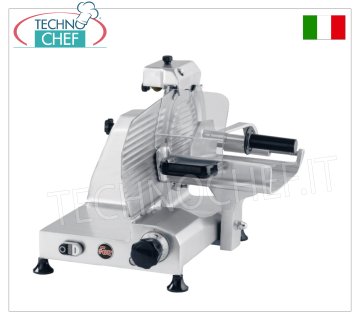 FAC - AFFETTATRICE VERTICALE per CARNE, lama Ø 300 mm, Professionale Affettatrice verticale con carrello carne, lama diametro 300 mm, in lega d'alluminio, completa di affilatoio lama fisso, V.230/1, Kw 0,26, Peso 24 Kg, dim.mm.520x460x500h