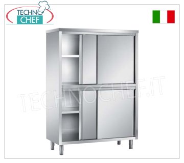 Armadio stoviglie INOX 304 con 4 mezze ante scorrevoli, Profondo cm 70 - Altezza 200 cm