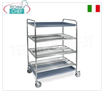 Carrello scolapiatti e scolabicchieri a 3 piani con cestello scolabicchieri, dim.mm.870x620x1590h