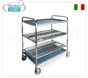 Carrello scolapiatti e scolabicchieri a 2 piani con cestello scolabicchieri, dim.mm.870x620x1210h