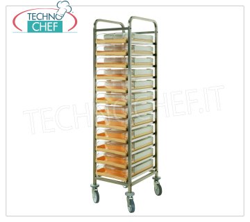 Chariot inox 12 places Chariot en acier inoxydable pour le transport de 12 plateaux isothermes mod.TS50 et TS60, poids 20 kg, dim.mm.480x610x1800h