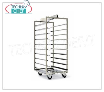 TECHNOCHEF - Carrello Estraibile per 12 TEGLIE da 40X60, Mod.CAR12TB40X60 Carrello porta-teglie estraibile, capacità 12 Teglie da mm 400x600, passo mm 80, dim.mm.450x640x1100h