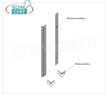 TECHNOCHEF - Étagère latérale pour tablettes en acier inoxydable 304, Mod.96200x2 + 96900x2 Épaule latérale composée de 2 montants avec boulon en acier inoxydable 304 poli et pieds en plastique, hauteur 2000 mm.