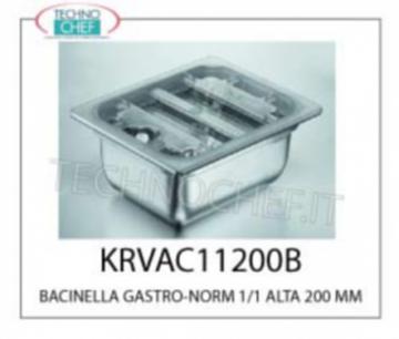 BACINELLA GASTRO-NORM SOTTOVUOTO BACINELLA GASTRO-NORM 1/1 ALTA 200 MM adatta per SOTTOVUOTO (insieme ad apposito coperchio, non compreso), in ACCIAIO INOX DI GRANDE spessore, dimensioni esterne mm. 325x530x200h